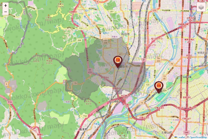京都府のバーガーキングの店舗地図