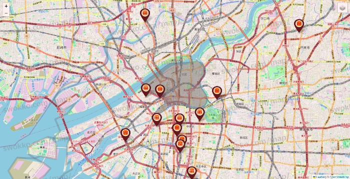 大阪府のバーガーキングの店舗地図