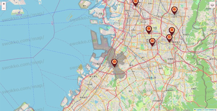 大阪府のバーガーキングの店舗地図