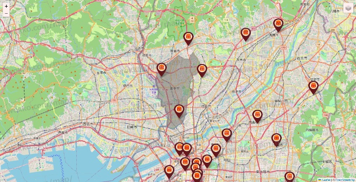 大阪府のバーガーキングの店舗地図