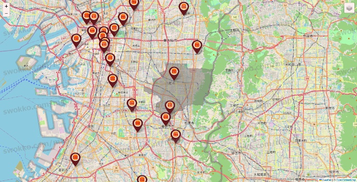 大阪府のバーガーキングの店舗地図