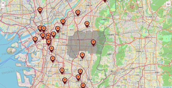 大阪府のバーガーキングの店舗地図
