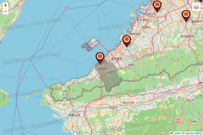 大阪府のバーガーキングの店舗地図