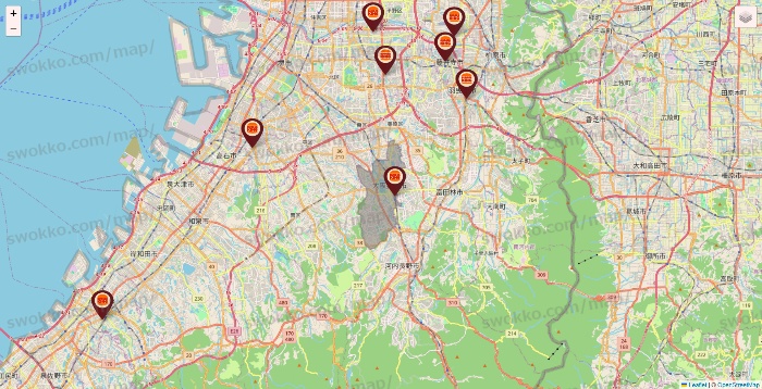 大阪府のバーガーキングの店舗地図