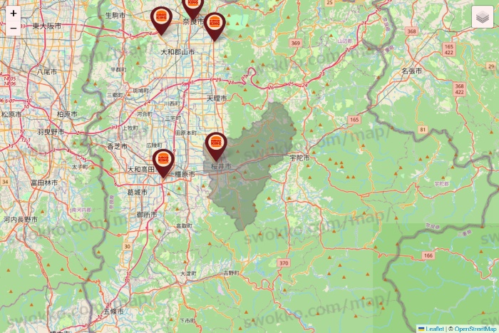 奈良県のバーガーキングの店舗地図