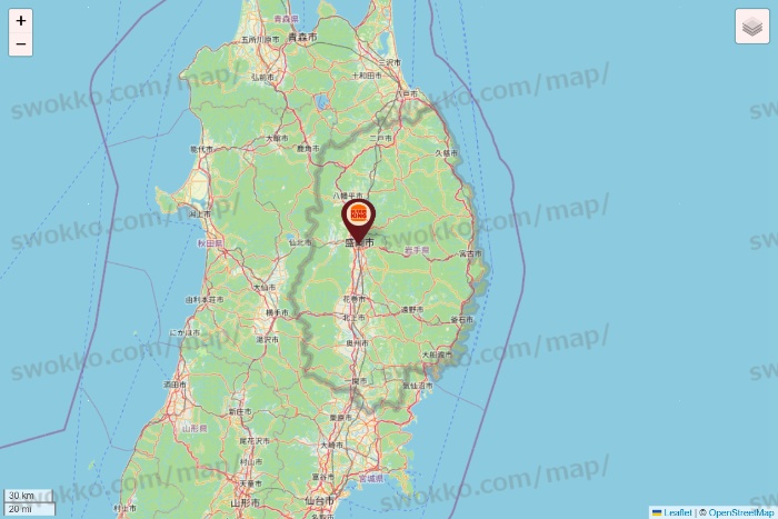 岩手県のバーガーキングの店舗地図