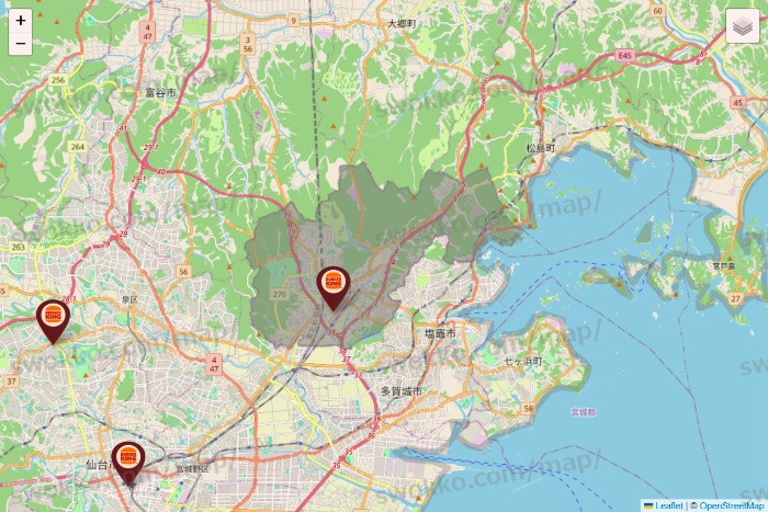 宮城県のバーガーキングの店舗地図