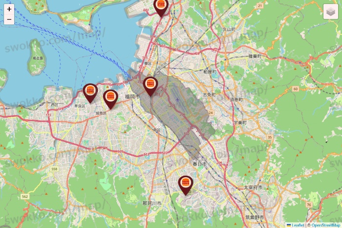 福岡県のバーガーキングの店舗地図