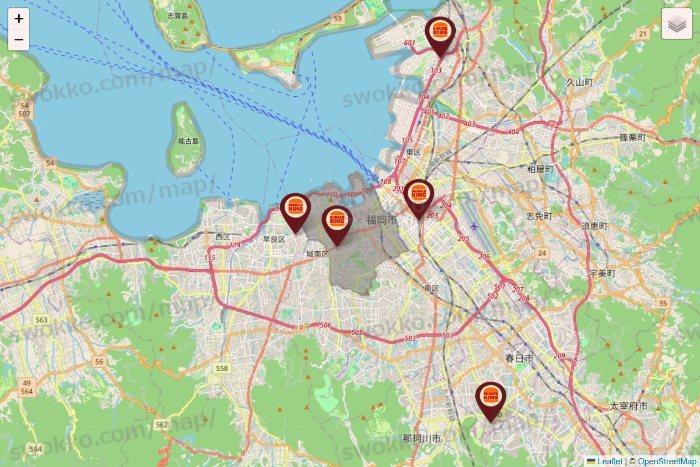 福岡県のバーガーキングの店舗地図