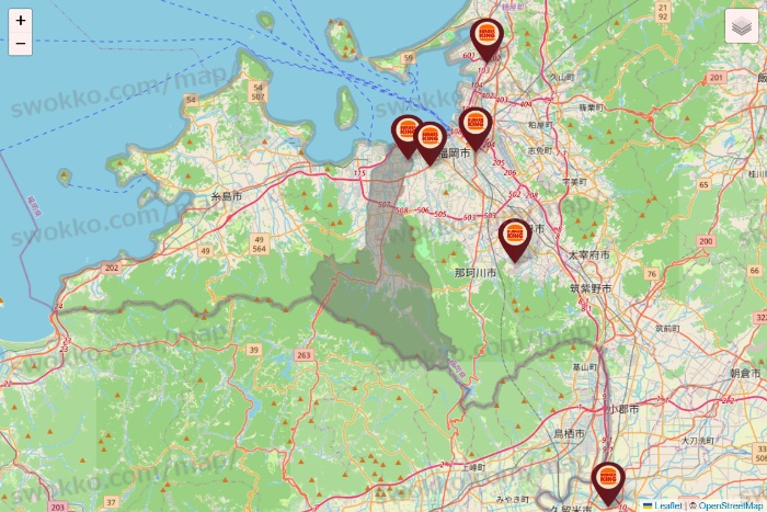 福岡県のバーガーキングの店舗地図