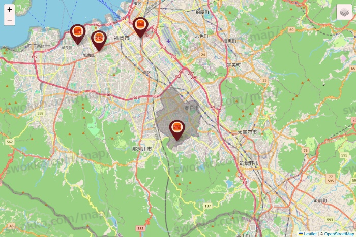 福岡県のバーガーキングの店舗地図