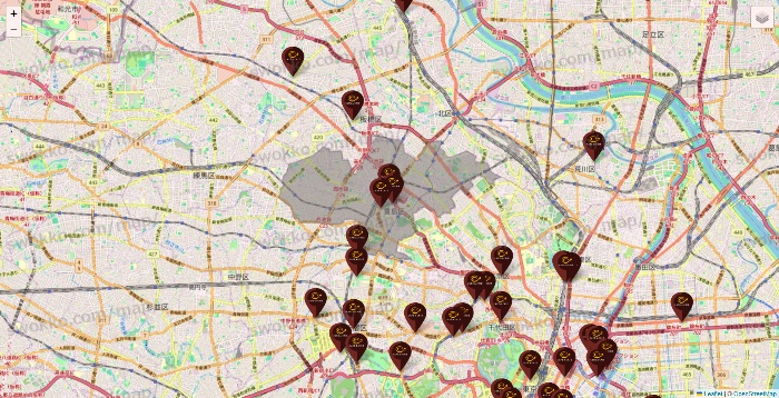 東京都のカフェ ド クリエの店舗地図