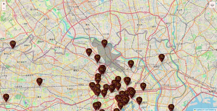 東京都のカフェ ド クリエの店舗地図
