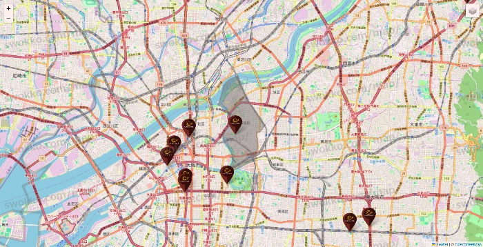 大阪府のカフェ ド クリエの店舗地図