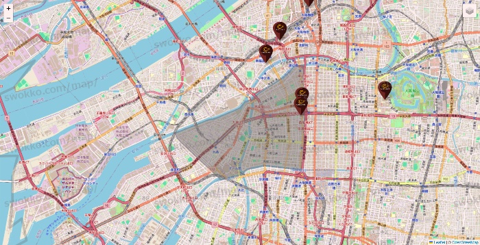 大阪府のカフェ ド クリエの店舗地図