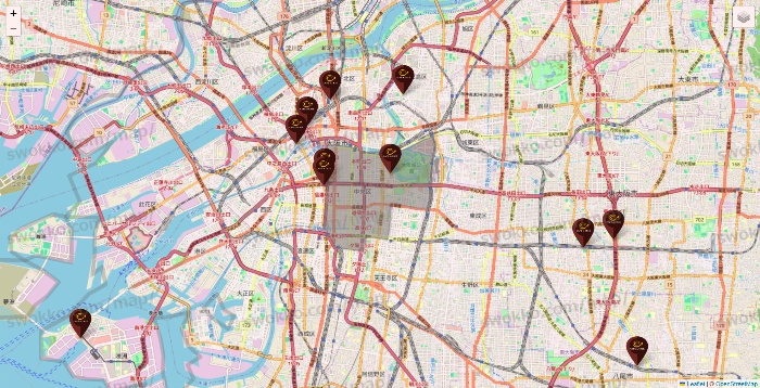 大阪府のカフェ ド クリエの店舗地図