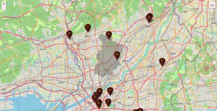 大阪府のカフェ ド クリエの店舗地図