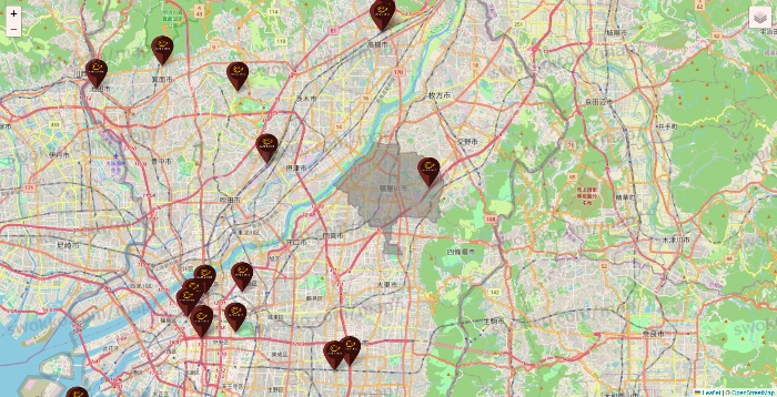 大阪府のカフェ ド クリエの店舗地図