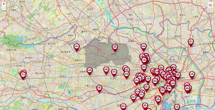 東京都のベローチェの店舗地図