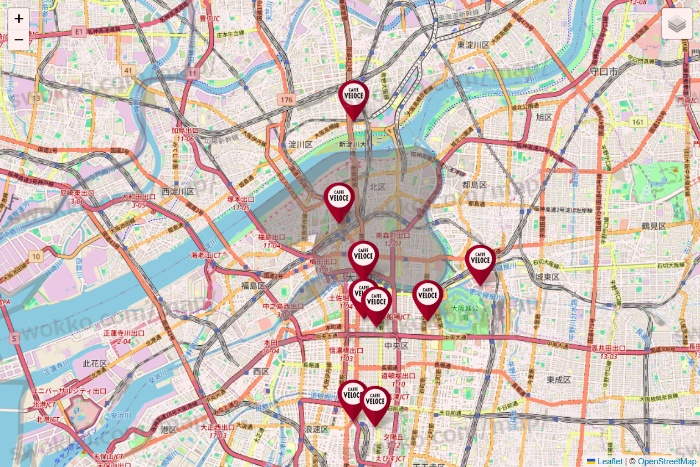 大阪府のベローチェの店舗地図