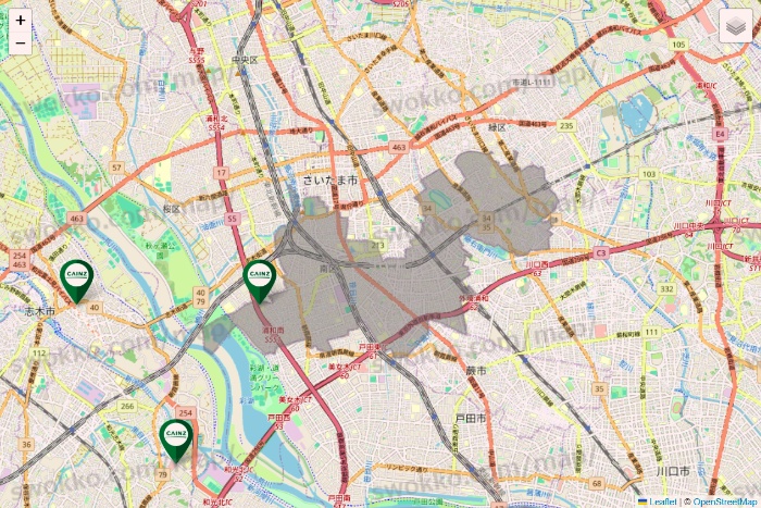 埼玉県のカインズの店舗地図