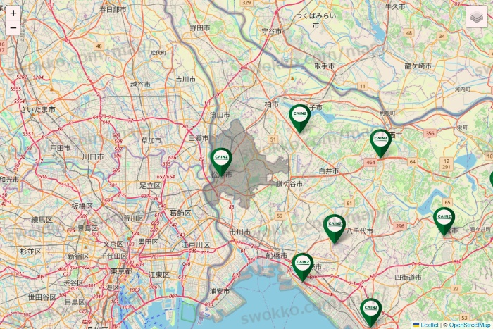 千葉県のカインズの店舗地図