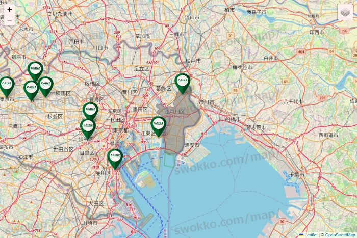 東京都のカインズの店舗地図