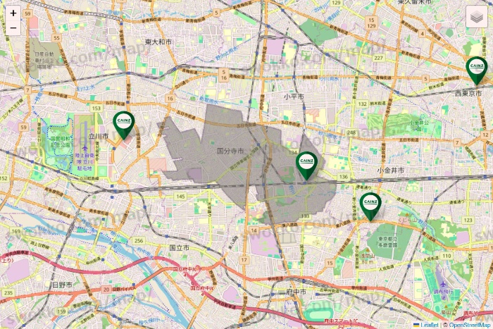 東京都のカインズの店舗地図