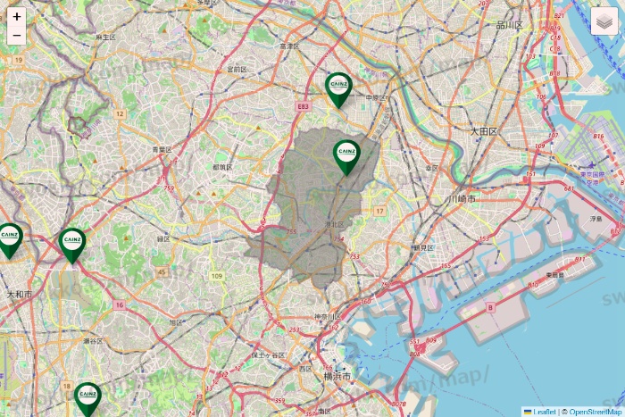 神奈川県のカインズの店舗地図