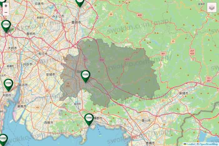 愛知県のカインズの店舗地図