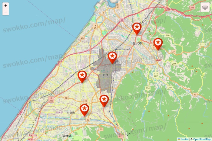 石川県のキャンドゥ（Can★Do）の店舗地図