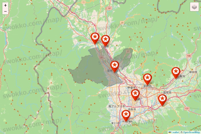 山梨県のキャンドゥ（Can★Do）の店舗地図