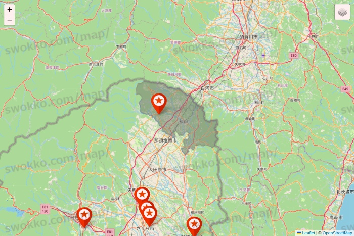 栃木県のキャンドゥ（Can★Do）の店舗地図