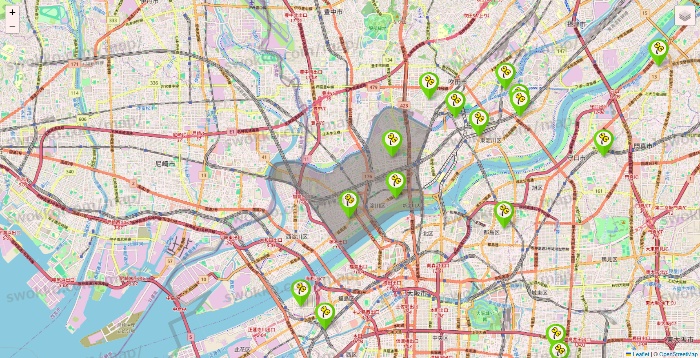 大阪府のケア21の施設地図