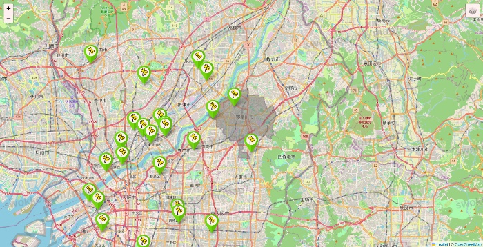 大阪府のケア21の施設地図