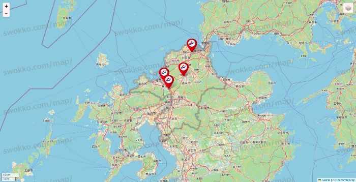 福岡県の釣具のキャスティングの店舗地図