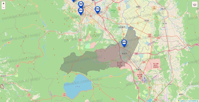 北海道のセントラルスポーツの店舗地図