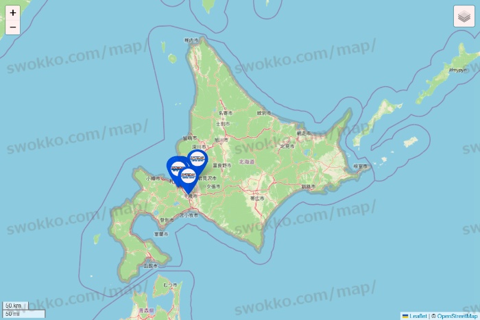 北海道のセントラルスポーツの店舗地図