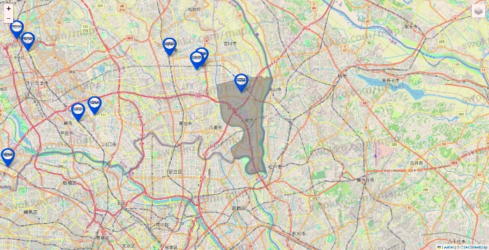 埼玉県のセントラルスポーツの店舗地図