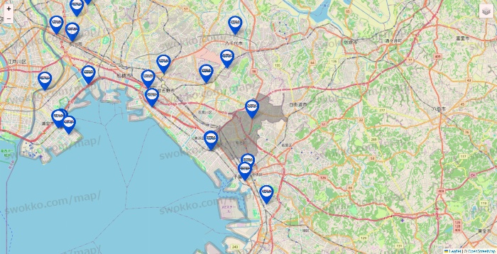 千葉県のセントラルスポーツの店舗地図