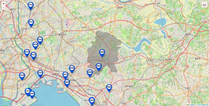 千葉県のセントラルスポーツの店舗地図