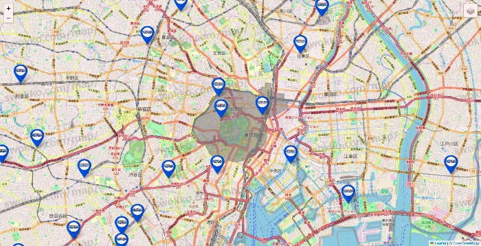 東京都のセントラルスポーツの店舗地図