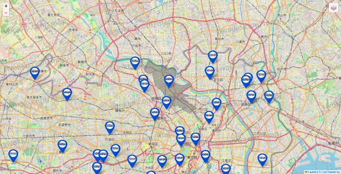 東京都のセントラルスポーツの店舗地図