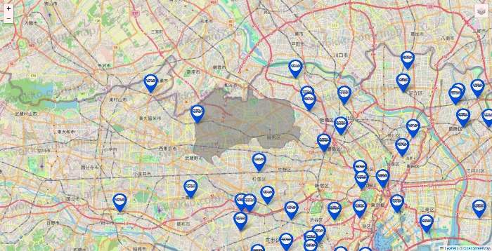 東京都のセントラルスポーツの店舗地図