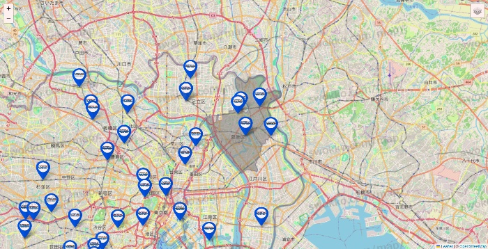 東京都のセントラルスポーツの店舗地図