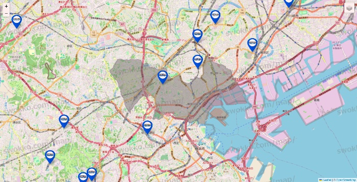 神奈川県のセントラルスポーツの店舗地図