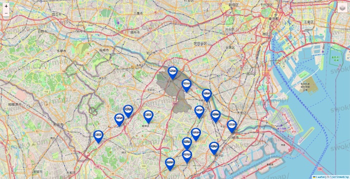 神奈川県のセントラルスポーツの店舗地図