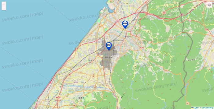 石川県のセントラルスポーツの店舗地図