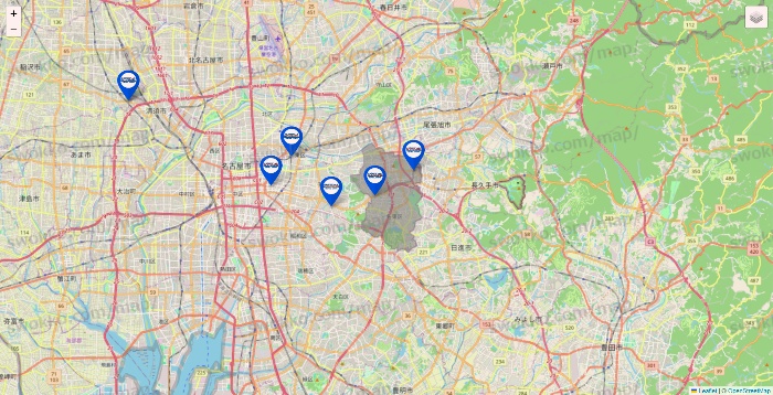 愛知県のセントラルスポーツの店舗地図