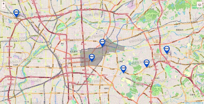 愛知県のセントラルスポーツの店舗地図